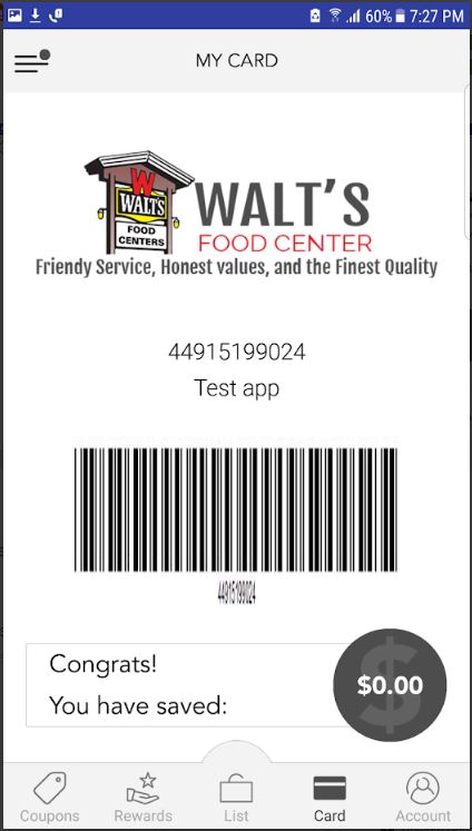 Walt's Foods App Screenshot